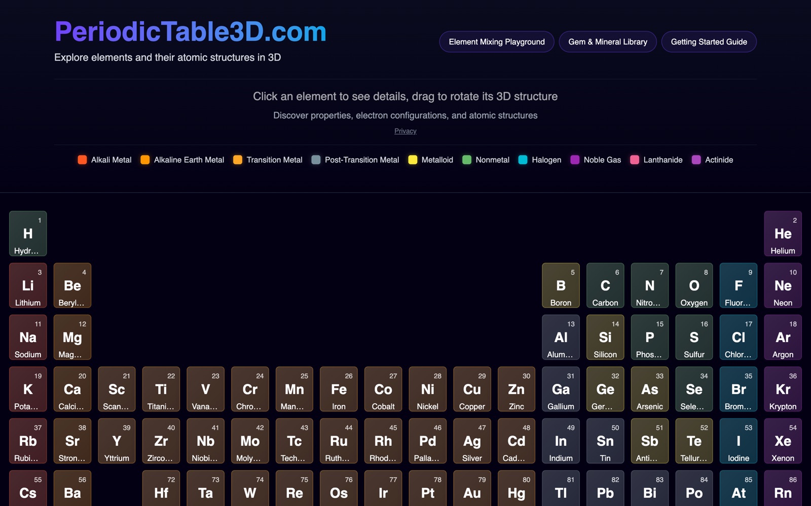 PeriodicTable3D — interactive 3D periodic table
